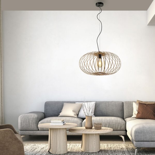 Lampe à suspendre Scandinave Métal Bois rond Ø50 cm E27