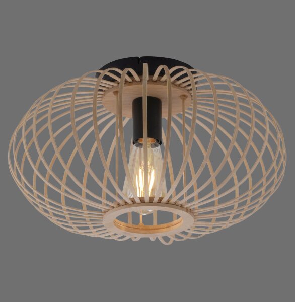 Lampe de plafonnier ronde Scandinave Métal Bois E27 Ø40 cm