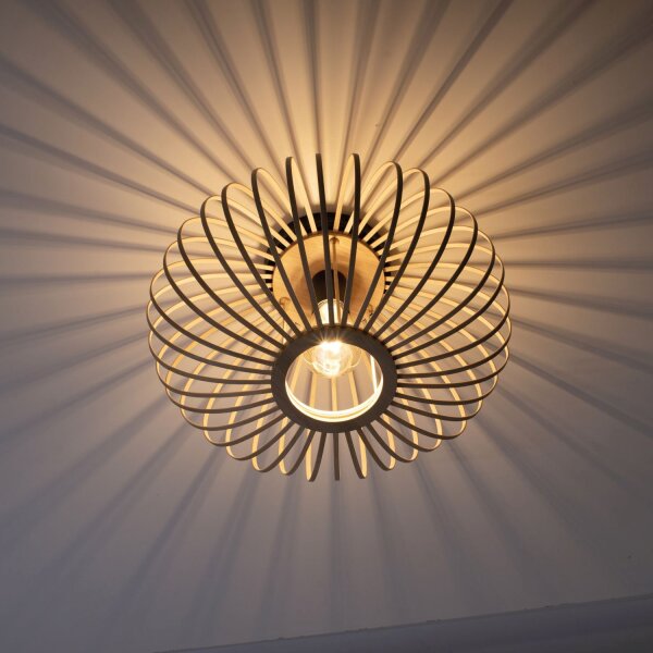 Lampe de plafonnier ronde Scandinave Métal Bois E27 Ø40 cm