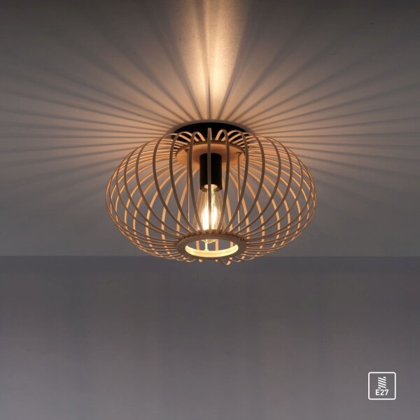 Lampe de plafonnier ronde Scandinave Métal Bois E27 Ø40 cm