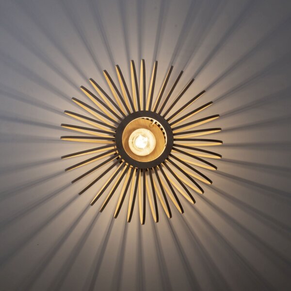 Lampe de plafonnier ronde Scandinave Métal Bois E27 Ø40 cm