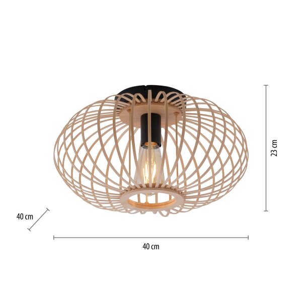 Lampe de plafonnier ronde Scandinave Métal Bois E27 Ø40 cm