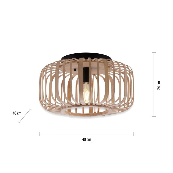 Plafonnier rond Scandinave Abat-jour en bois E27 Ø42 cm