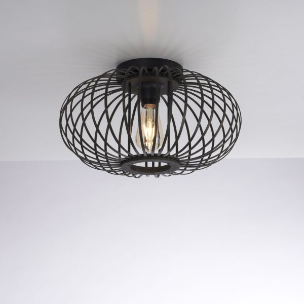 Lampe de plafonnier Scandinave Métal Bois E27 ronde Ø40 cm
