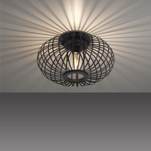Lampe de plafonnier Scandinave Métal Bois E27 ronde Ø40 cm