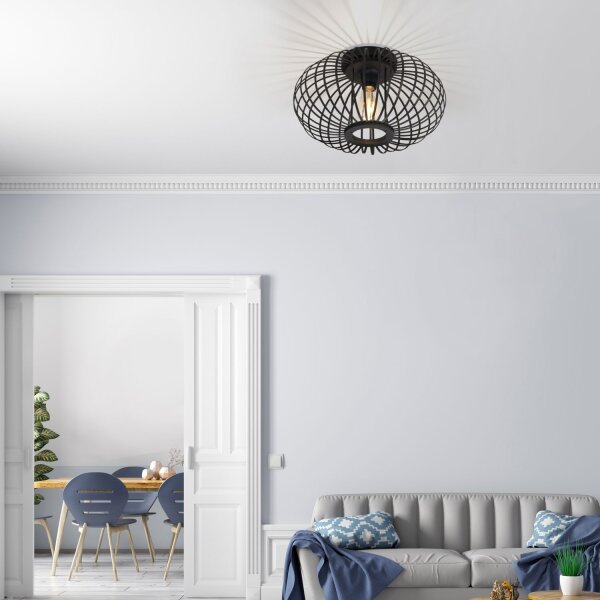 Lampe de plafonnier Scandinave Métal Bois E27 ronde Ø40 cm