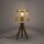 Tripode lampe de table bois métal en laiton mat E27 44 cm
