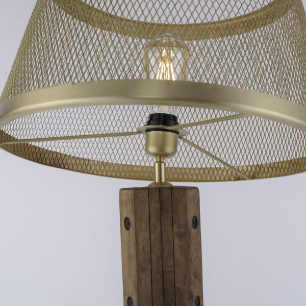 Tripod Lampadaire bois métal en laiton mat E27 145 cm