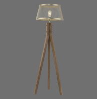 Tripod Lampadaire bois métal en laiton mat E27 145 cm