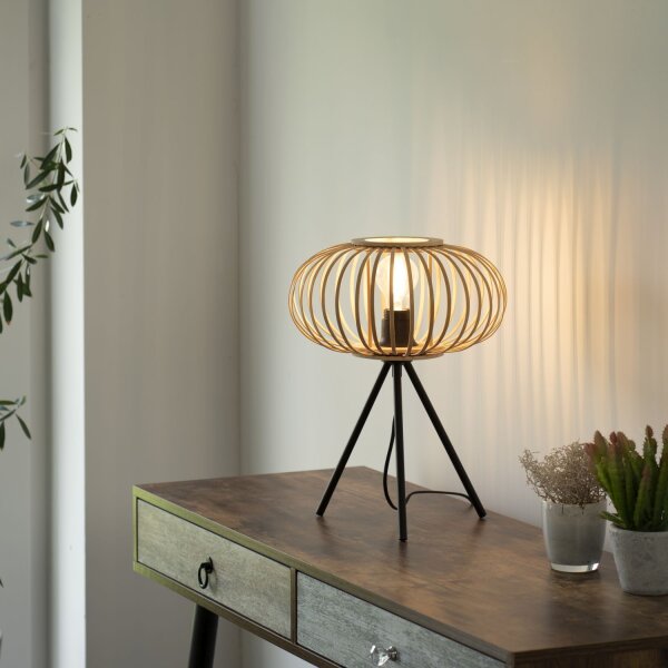 Tripod Lampe de table Scandinave Abat-jour en bois E27 41 cm