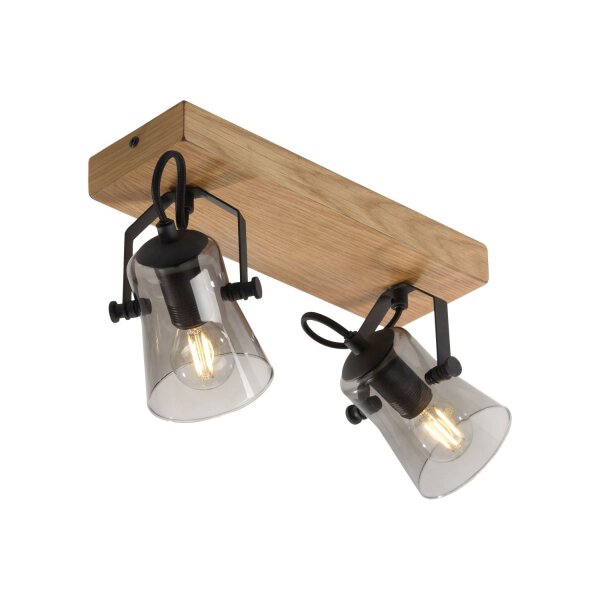Projecteur flexible de plafond verre chêne E14 38 cm à faible éblouissement
