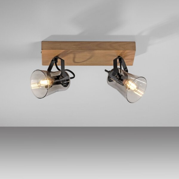Projecteur flexible de plafond verre chêne E14 38 cm à faible éblouissement