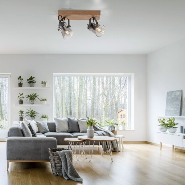 Projecteur flexible de plafond verre chêne E14 38 cm à faible éblouissement