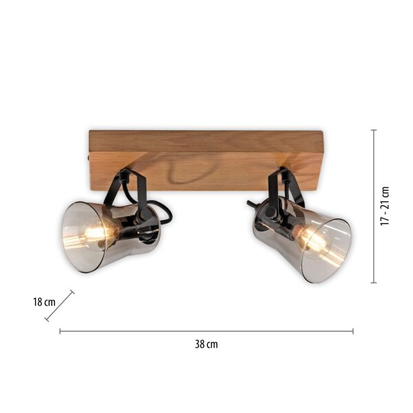 Projecteur flexible de plafond verre chêne E14 38 cm à faible éblouissement