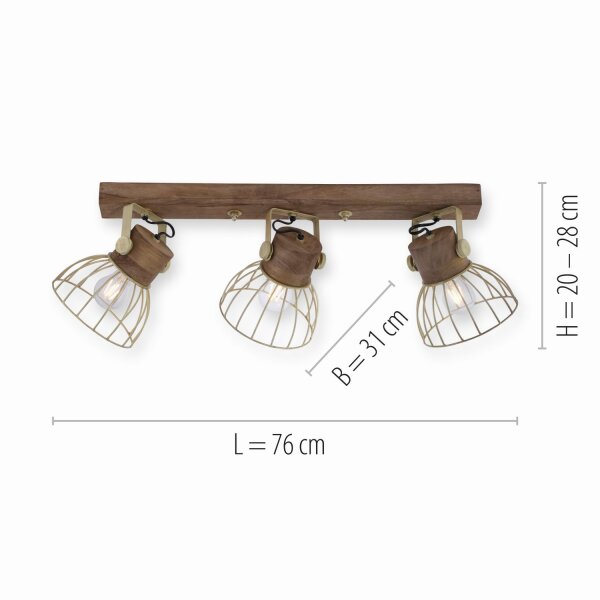 Spot mobile de plafond bois métal 76 cm E27 Vintage