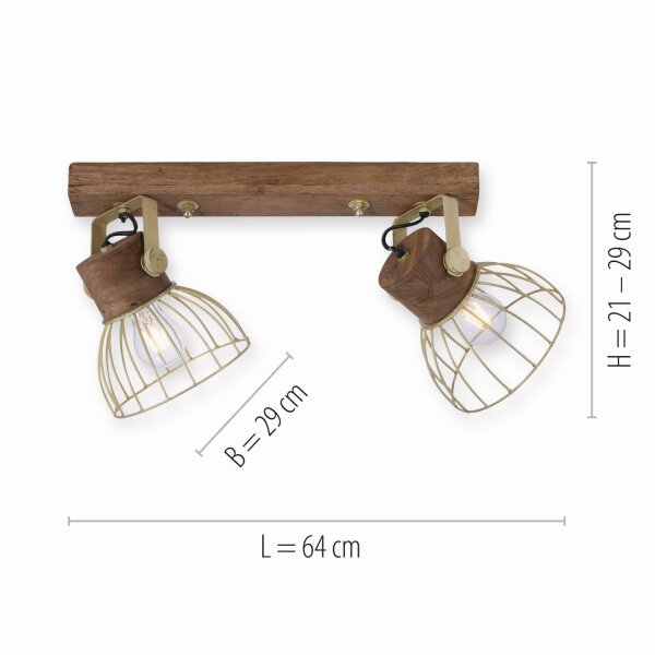Spot mobile de plafond bois métal 64 cm E27 Vintage