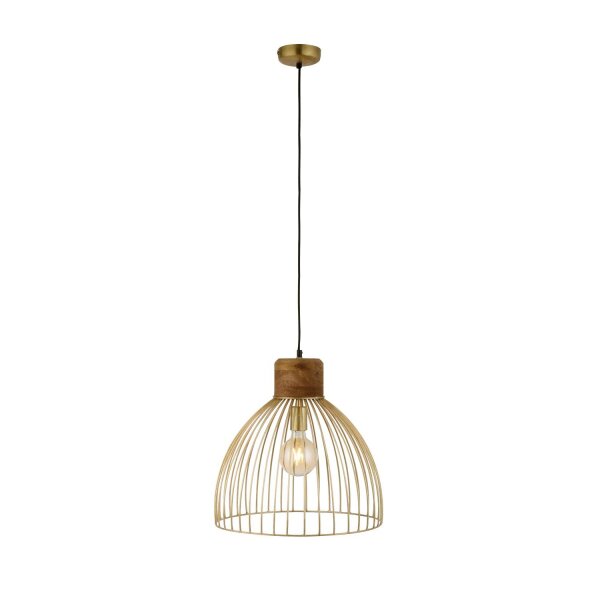 Suspension ronde vintage bois métal Ø40 cm E27