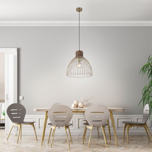 Suspension ronde vintage bois métal Ø40 cm E27