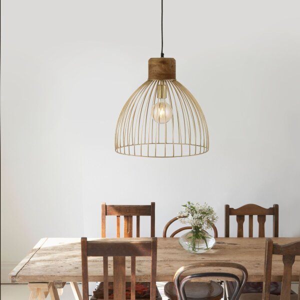 Suspension ronde vintage bois métal Ø40 cm E27