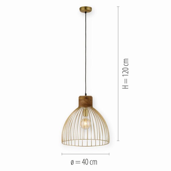 Suspension ronde vintage bois métal Ø40 cm E27