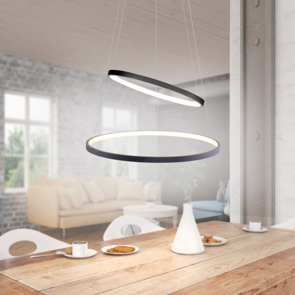 Suspension LED Anneaux Anthracite Métal Ø50 cm 3000 K