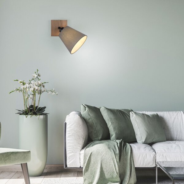 Spot de plafond Abat-jour en tissu Bois E27 réglable Taupe Naturel