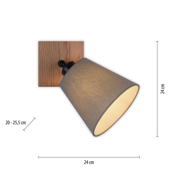 Spot de plafond Abat-jour en tissu Bois E27 réglable Taupe Naturel