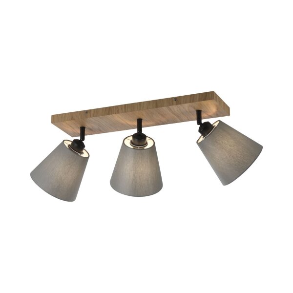 Spot de plafond tissu bois E27 3-flmg mobile taupe naturel