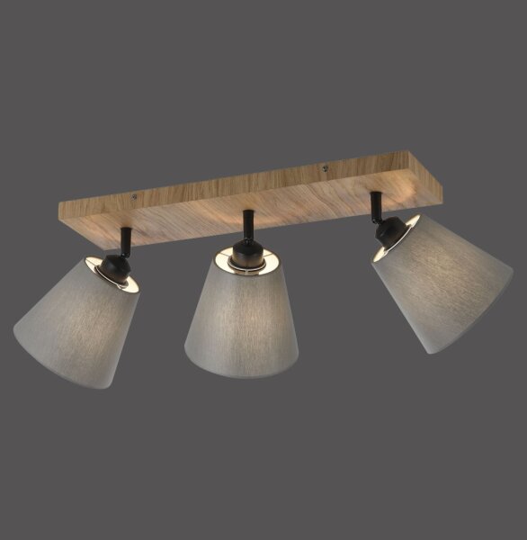 Spot de plafond tissu bois E27 3-flmg mobile taupe naturel