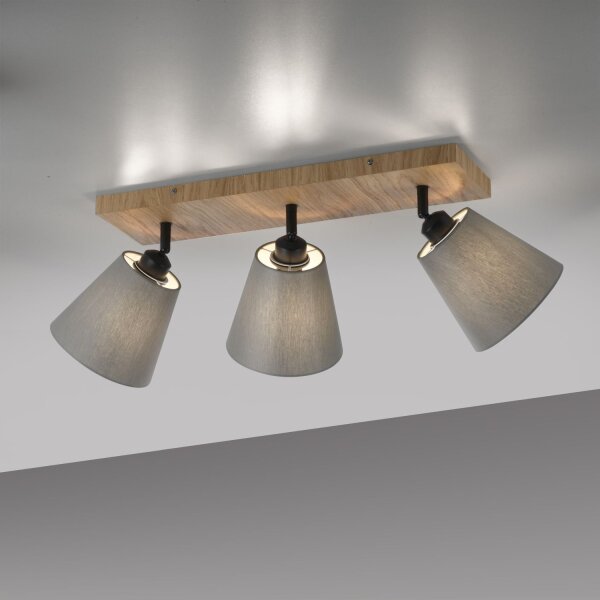 Spot de plafond tissu bois E27 3-flmg mobile taupe naturel
