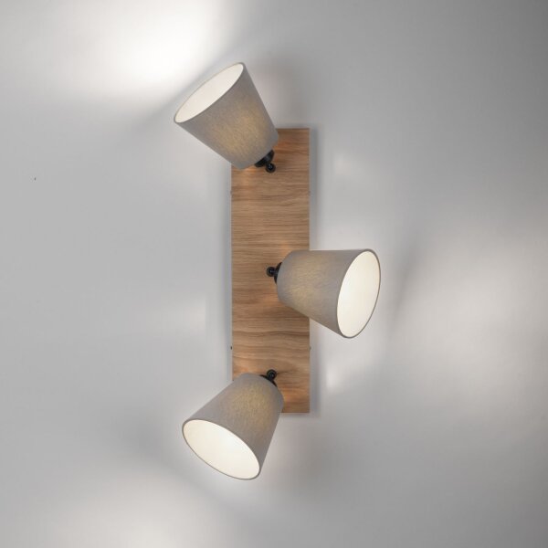 Spot de plafond tissu bois E27 3-flmg mobile taupe naturel