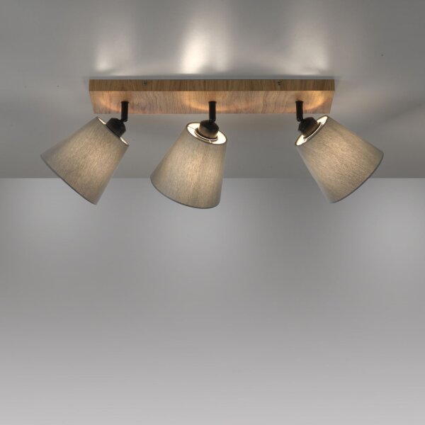 Spot de plafond tissu bois E27 3-flmg mobile taupe naturel