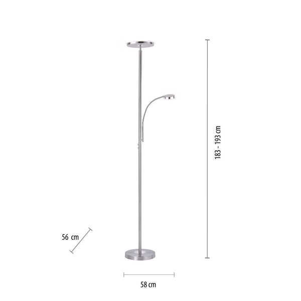 Lèche-plafond LED à intensité variable Acier Touch 193 cm Bras de lecture