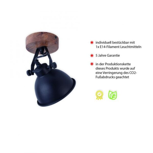 Spot de plafond flexible bois métal E14 L:15 cm Industrial