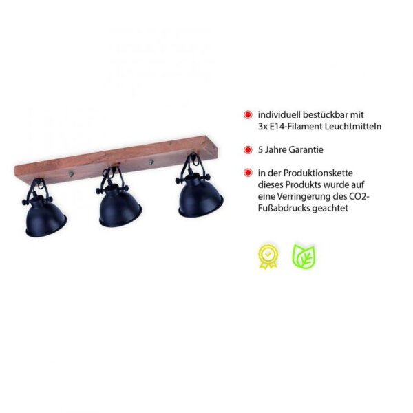 Spot de plafond industriel bois métal noir E14 74 cm