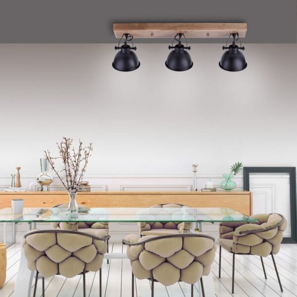 Spot de plafond industriel bois métal noir E14 74 cm