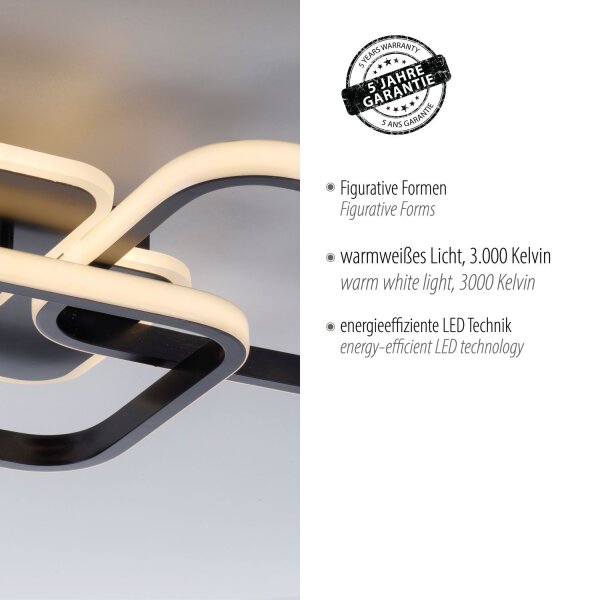 Lampe de plafonnier LED noire métal 3000 K 4700 lm élégante