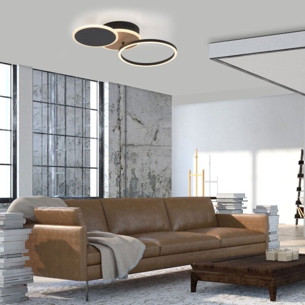 Lampe de plafonnier LED noir nature blanc chaud 26 W ajustable