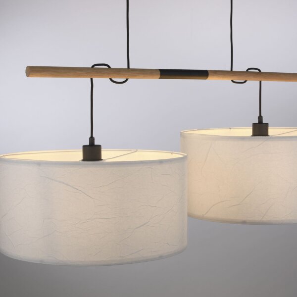 Suspension ronde papier bois E27 107 cm confortable