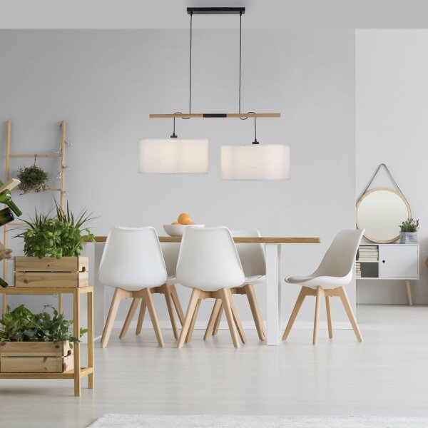 Suspension ronde papier bois E27 107 cm confortable