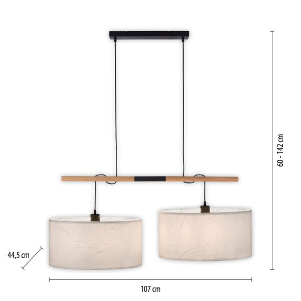 Suspension ronde papier bois E27 107 cm confortable