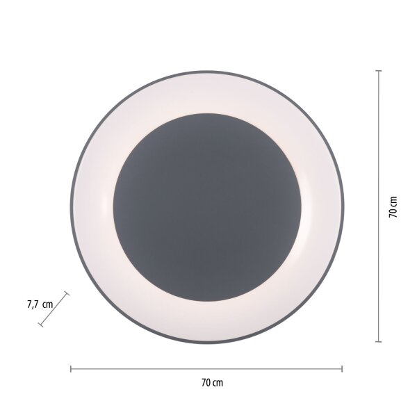 Lampe de plafonnier LED à intensité variable avec télécommande Gris Ø70 cm