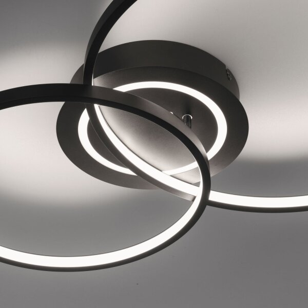 Plafonnier LED stylé Métal noir 3000 K anneaux