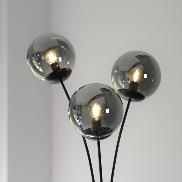 Confortable lampadaire en verre fumé 185 cm E14 à faible éblouissement