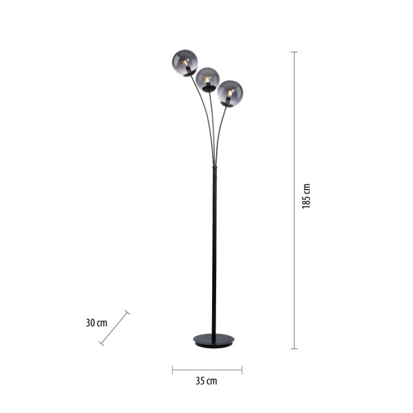 Confortable lampadaire en verre fumé 185 cm E14 à faible éblouissement