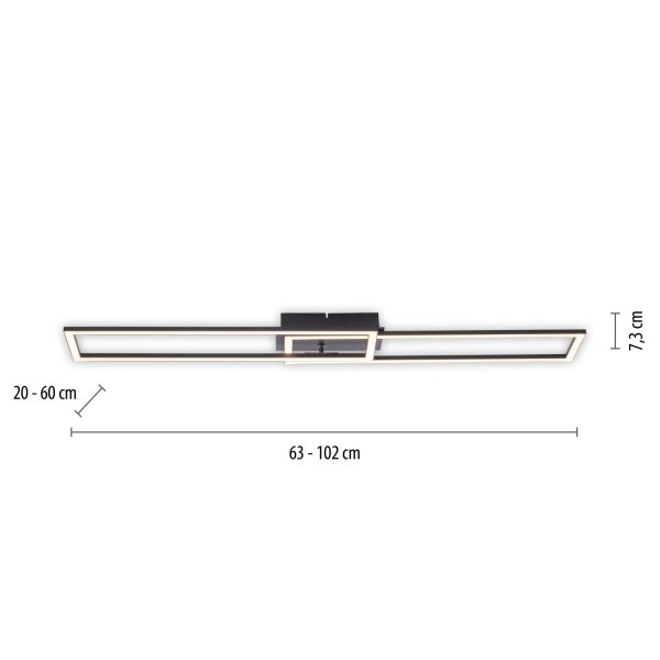 Plafonnier LED à intensité variable Noir 3000 K 36 W L:102 cm