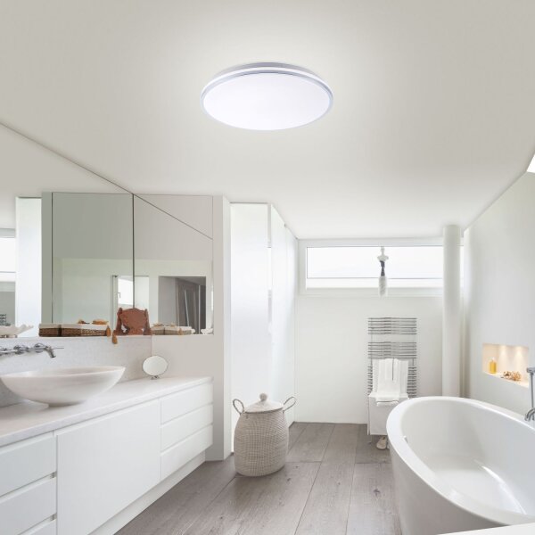 Lampe de plafonnier LED en chrome IP44 Ø49 cm 2500 lm faible éblouissement