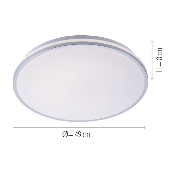 Lampe de plafonnier LED en chrome IP44 Ø49 cm 2500 lm faible éblouissement