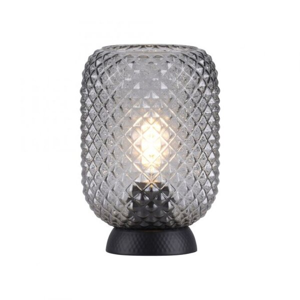 Lampe de table gris fumé noir verre métal 22,5 cm E27