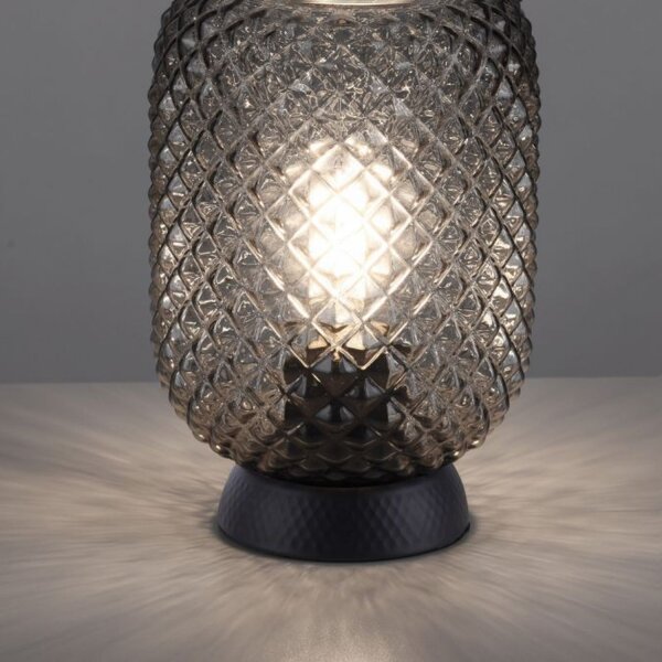 Lampe de table gris fumé noir verre métal 22,5 cm E27